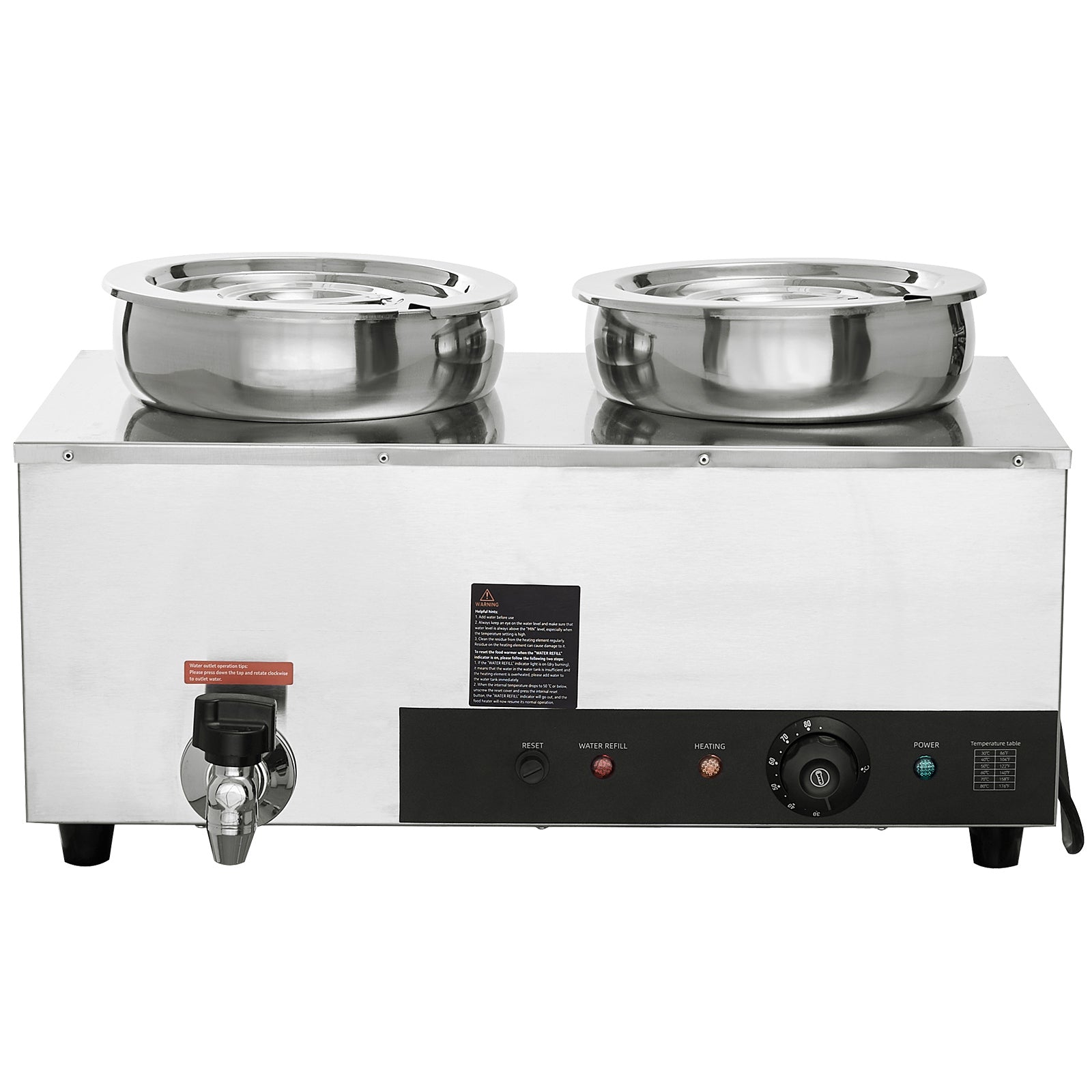 Electric Soup Warmer, Dual 7.4QT Stainless Steel Round Pot 86~185°F Adjustable Temp, 1200W Commercial Bain Marie with Anti-dry Burn and Reset Button, Soup Station for Restaurant, Buffet, Silver