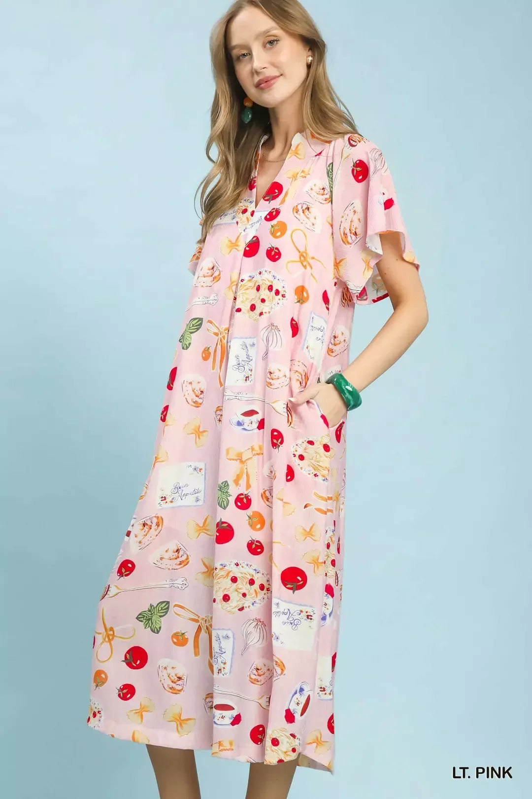 Umgee Abstract Print Flutter Sleeve Midi Dress