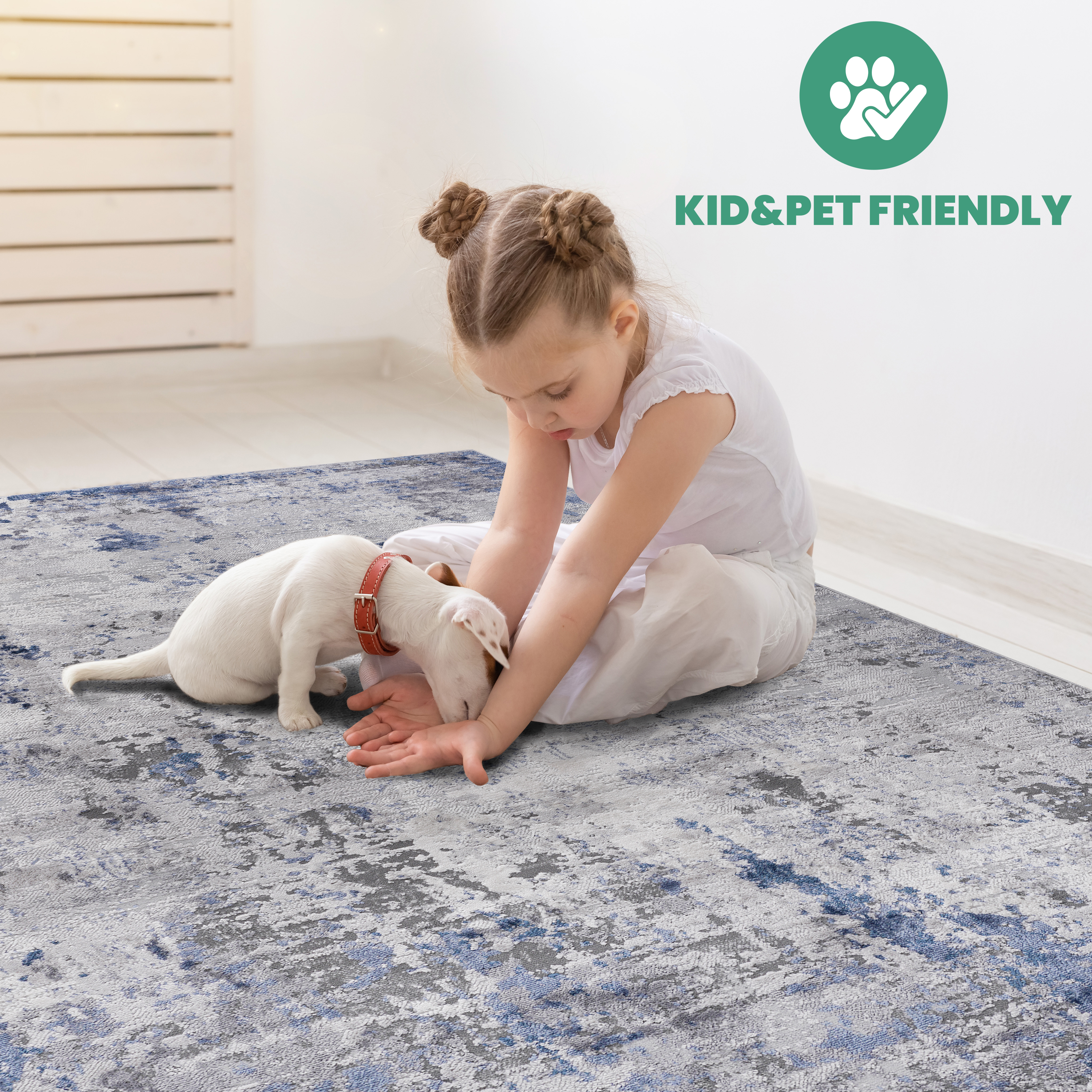 NAAR MARFI Collection 5X7 Silver / Blue / Abstract Area Rug