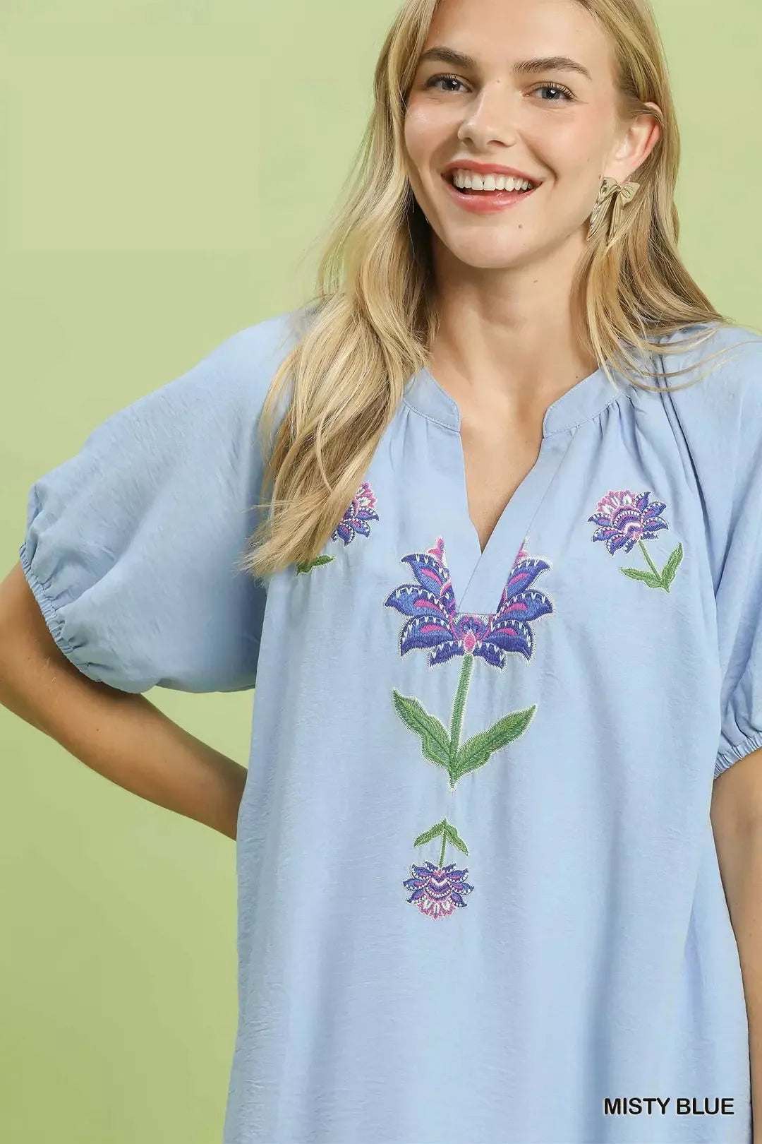 Umgee Embroidered Floral Babydoll Dress