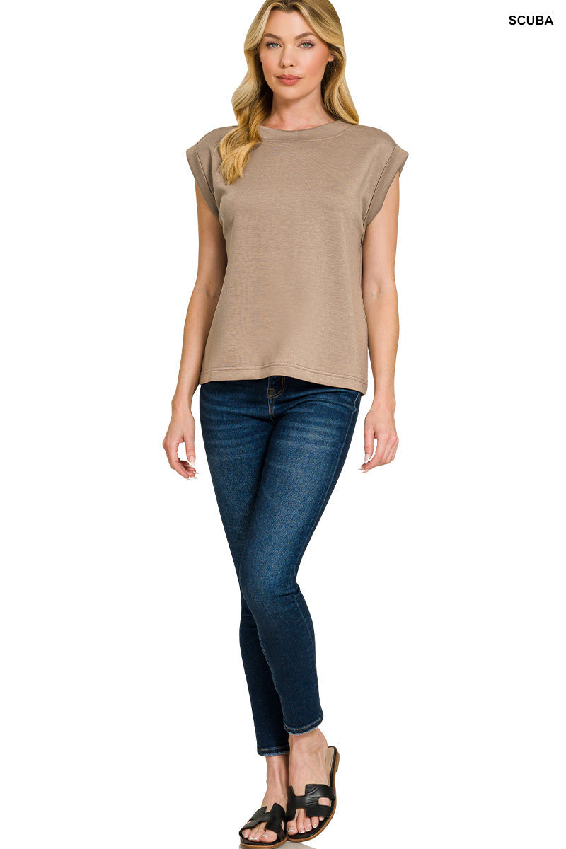 Zenana Scuba Round Neck Cap Sleeve Top