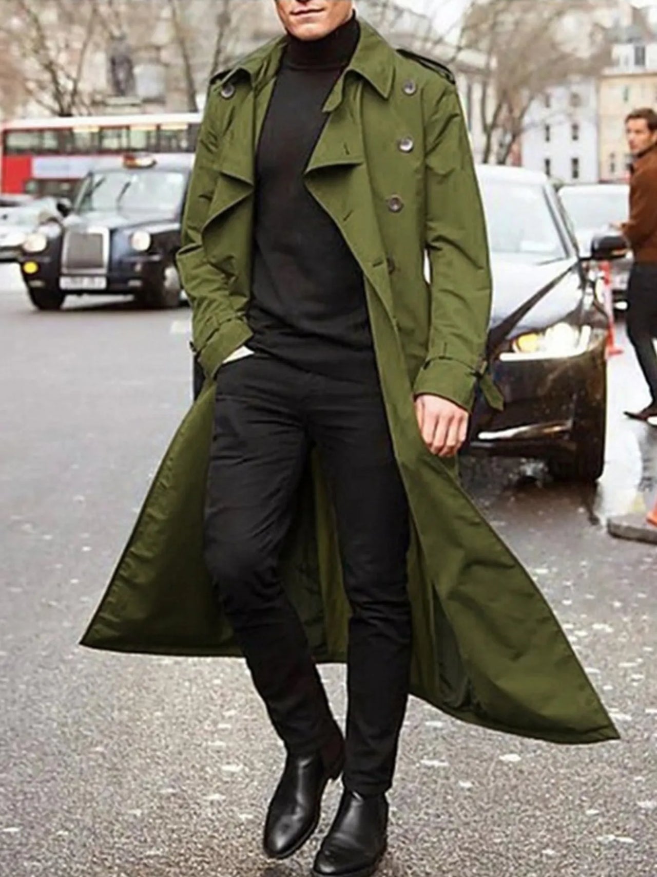 Men's Long Sleeve Longline Trench Coat