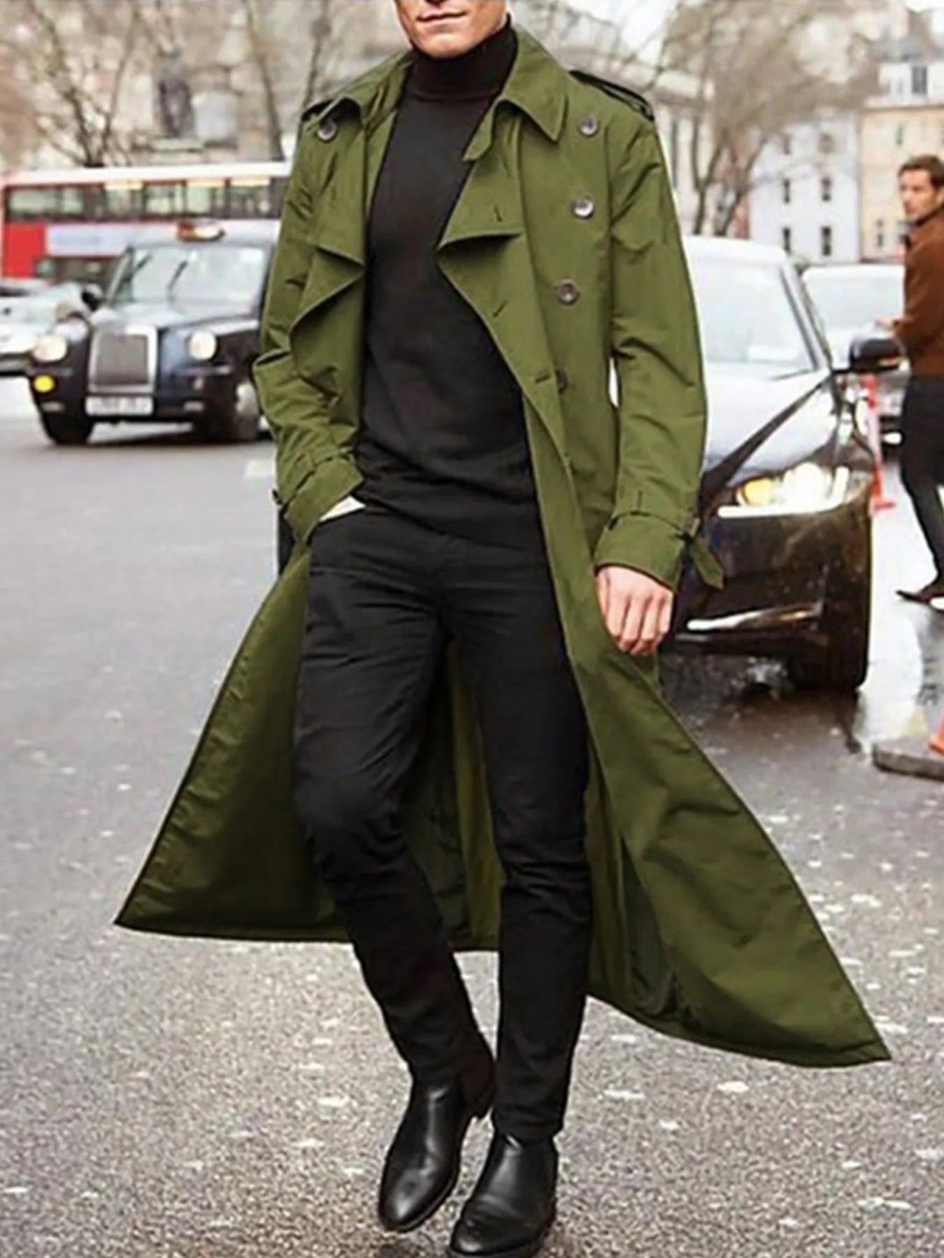 Men's Long Sleeve Longline Trench Coat