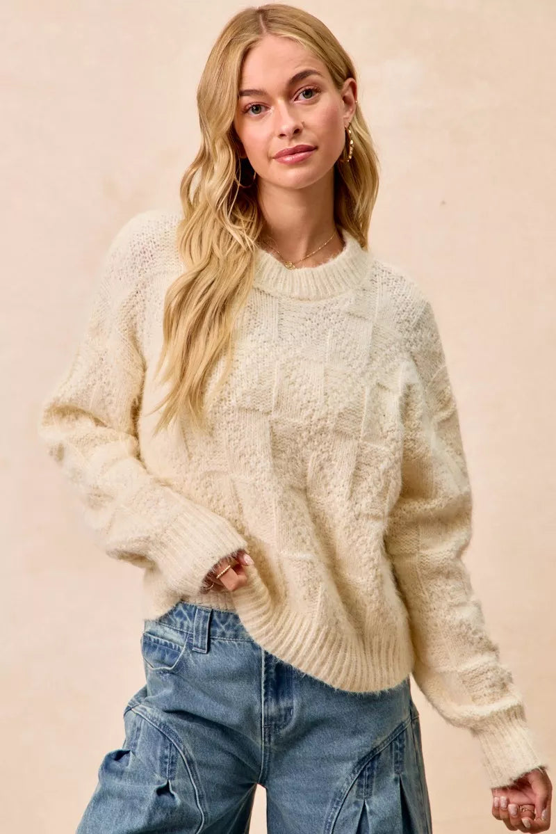 BiBi Checker Board Drop Shoulder Sweater