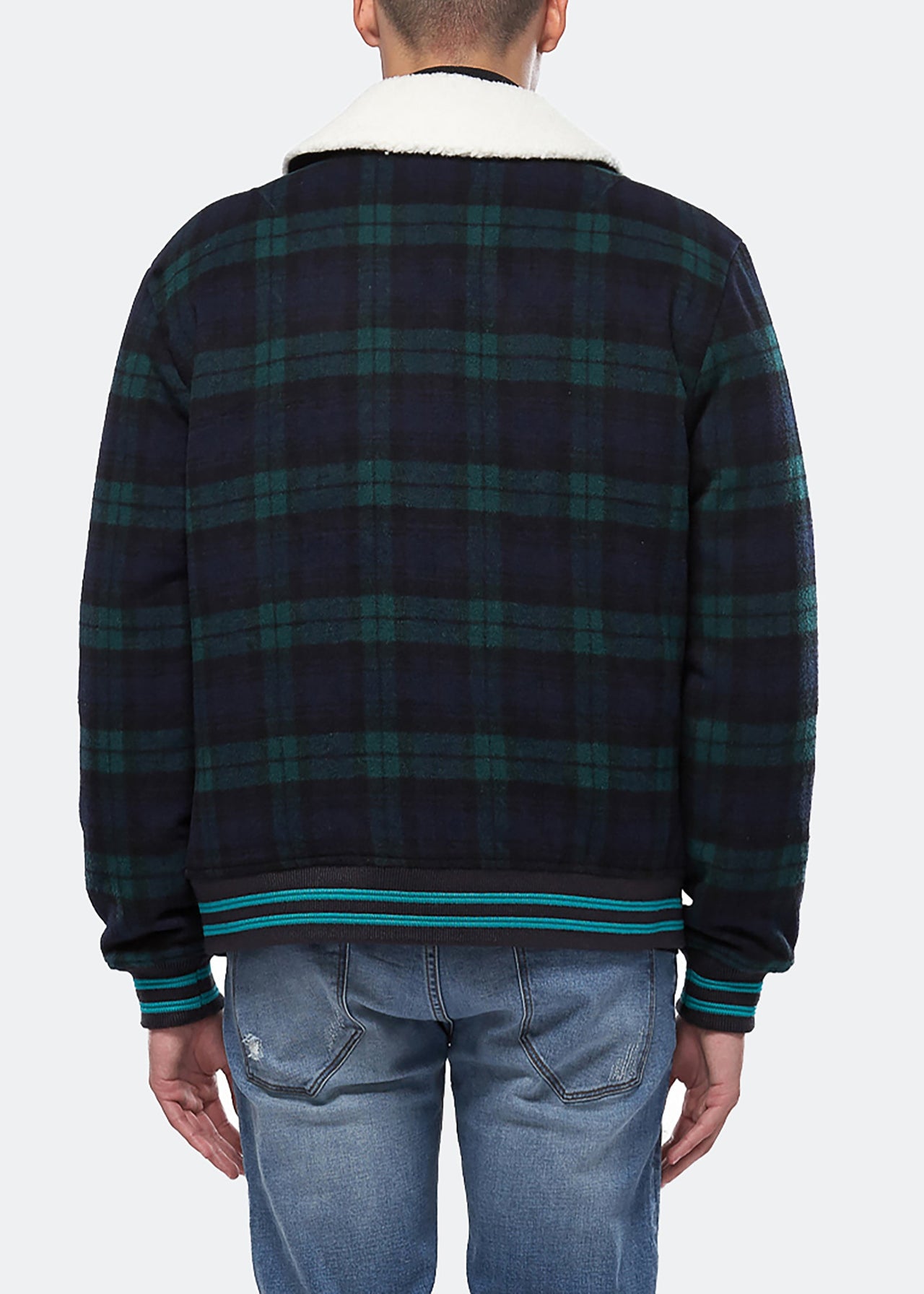 Konus Men's Wool Blend Plaid Jacket with Sherpa Collar in Green