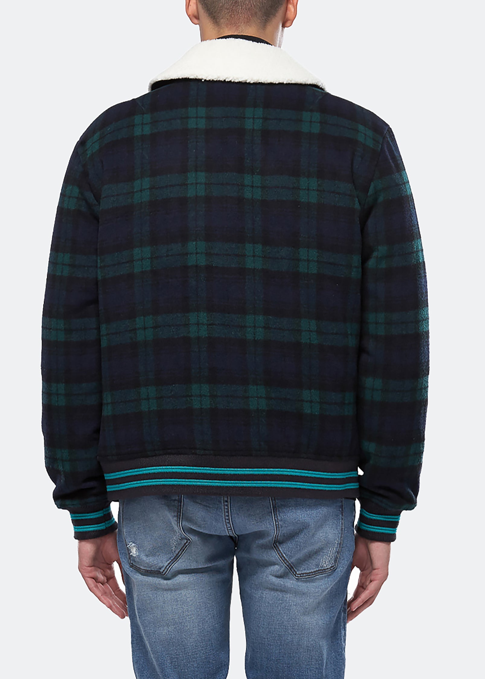 Konus Men's Wool Blend Plaid Jacket with Sherpa Collar in Green