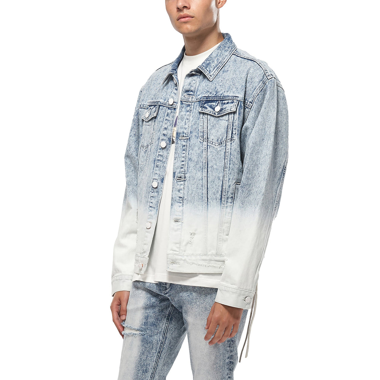 Konus Men's Denim Trucker Jacket with Ombre Bleaching
