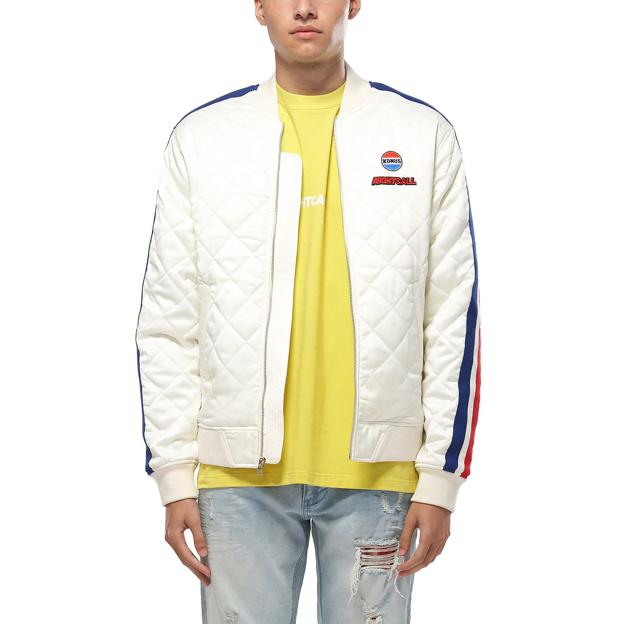 Konus Men's Quilted Satin Jacket in Off White