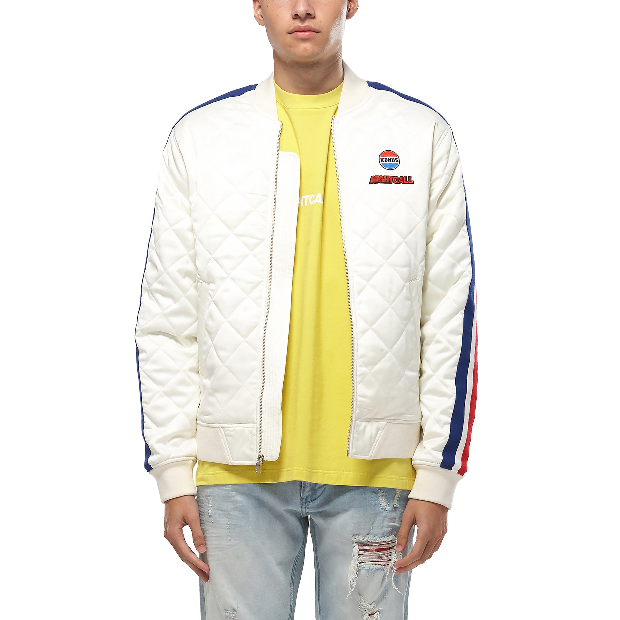 Konus Men's Quilted Satin Jacket in Off White