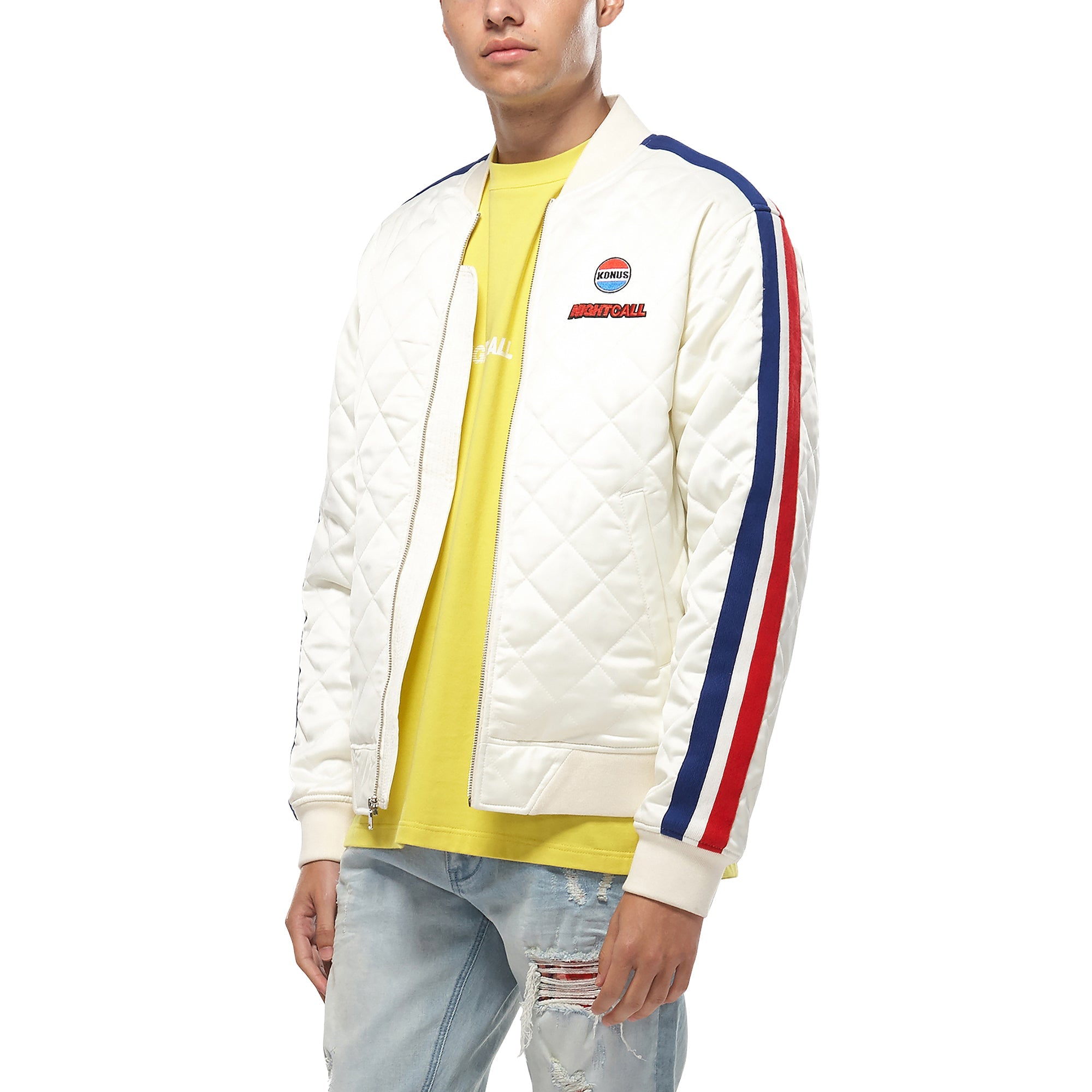 Konus Men's Quilted Satin Jacket in Off White