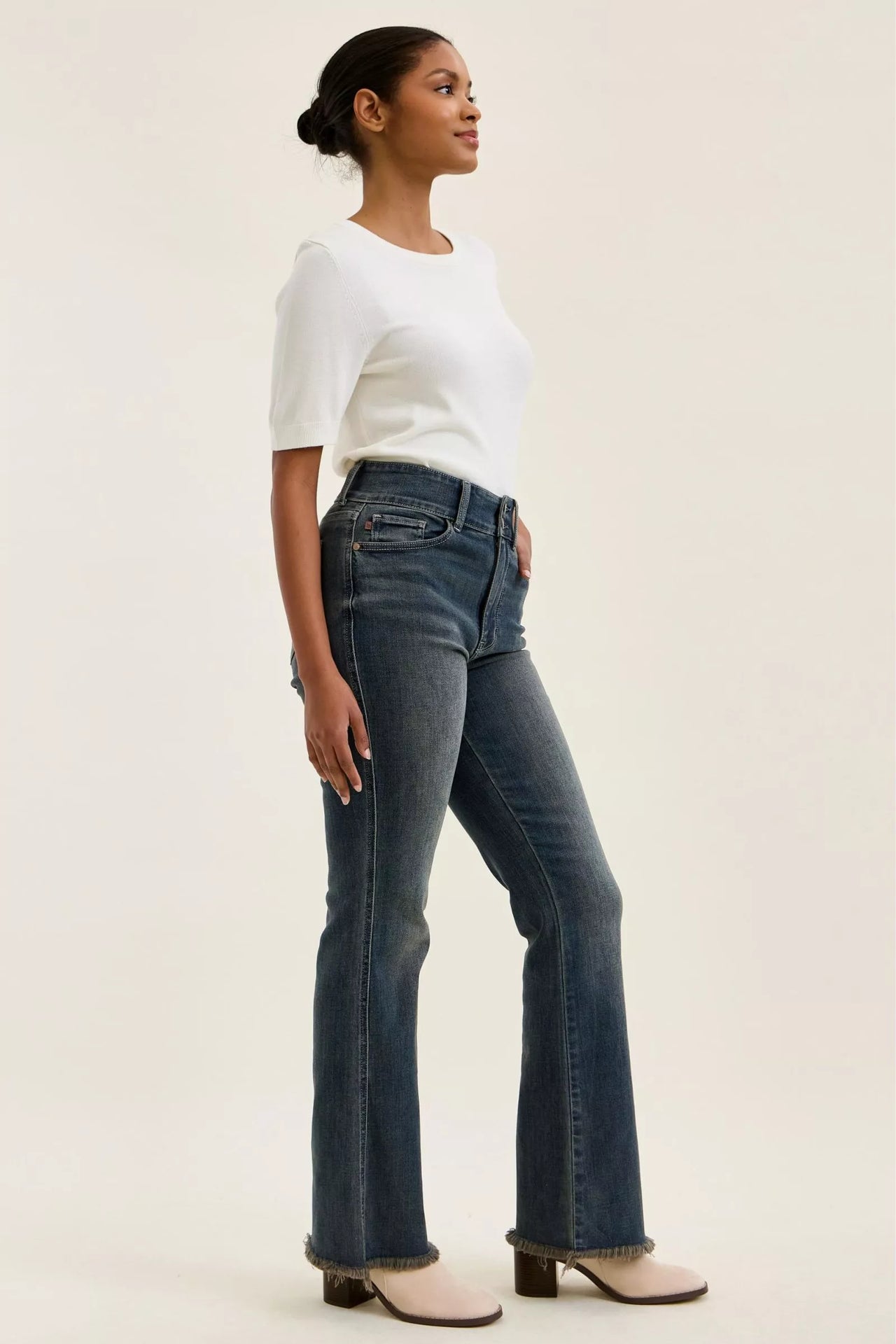 Judy Blue High Waist Double Button Frayed Hem Jeans