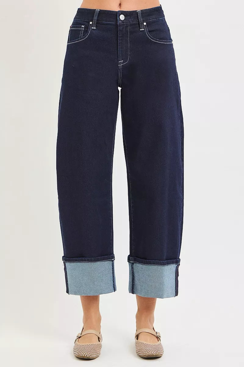 RISEN Slouchy Crop Barrel Cuffed Hem Jeans