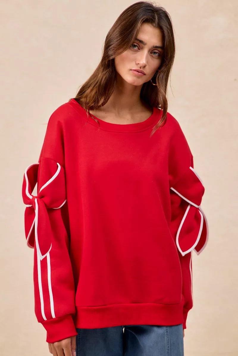 BiBi Bow Detail Sleeves Fleece Sweatshirt