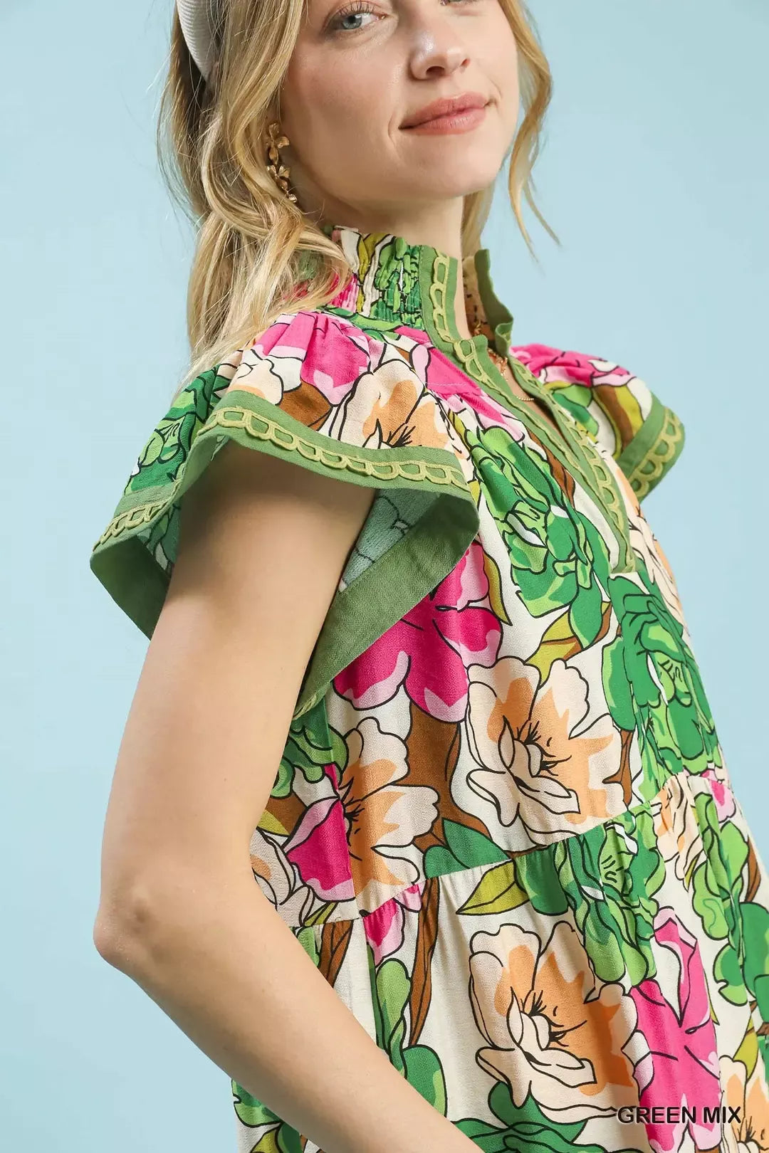 Umgee Mix Bold Floral Tiered Midi Dress