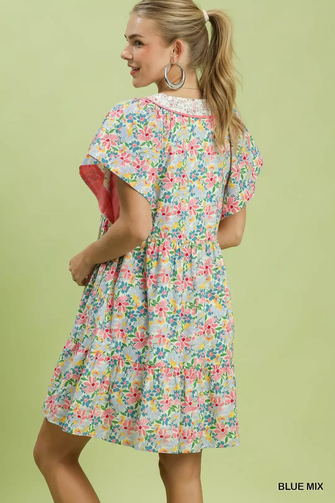 Umgee Mix Floral Tiered Mini Dress with Side Pockets
