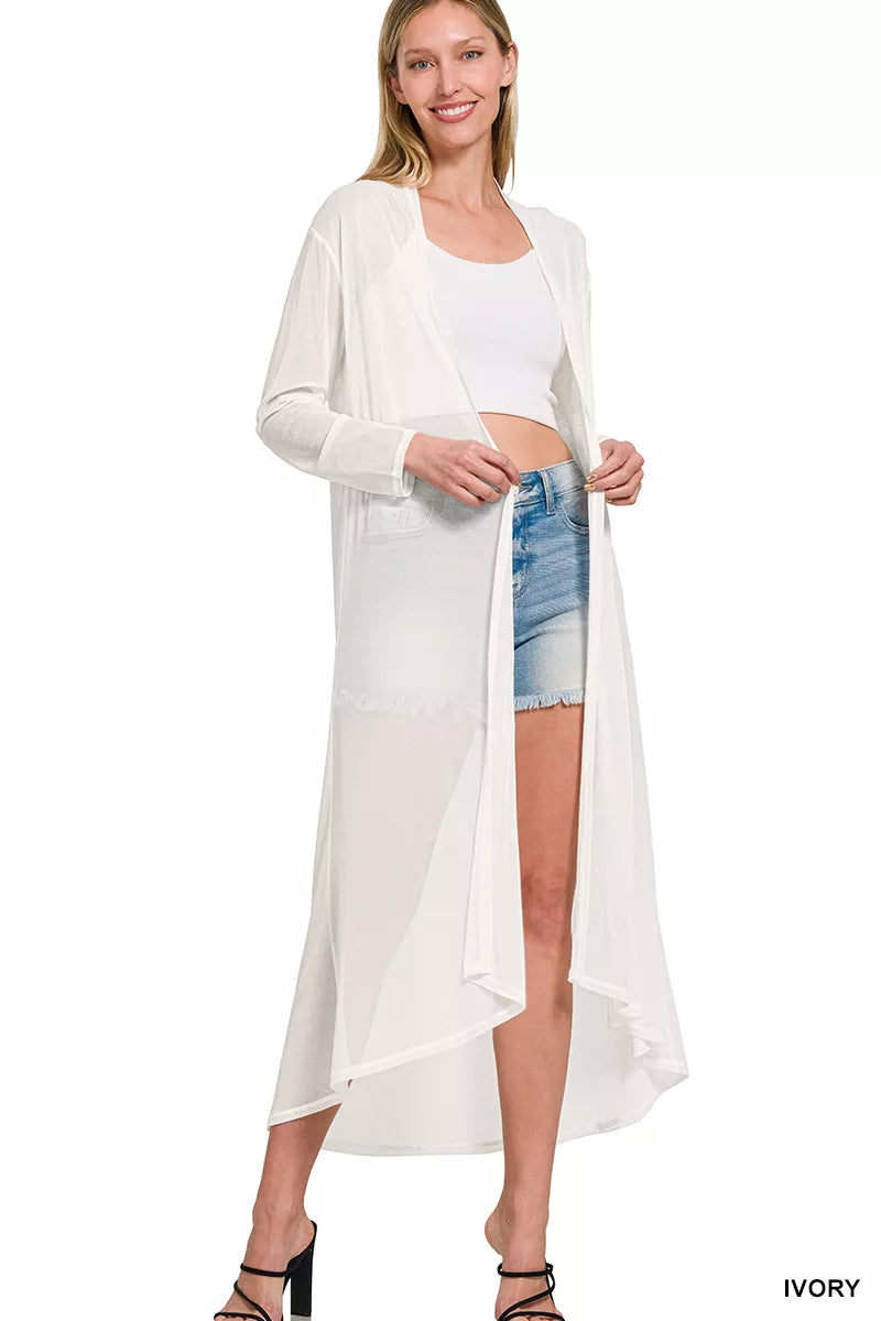 Zenana Mesh Open Front Cardigan