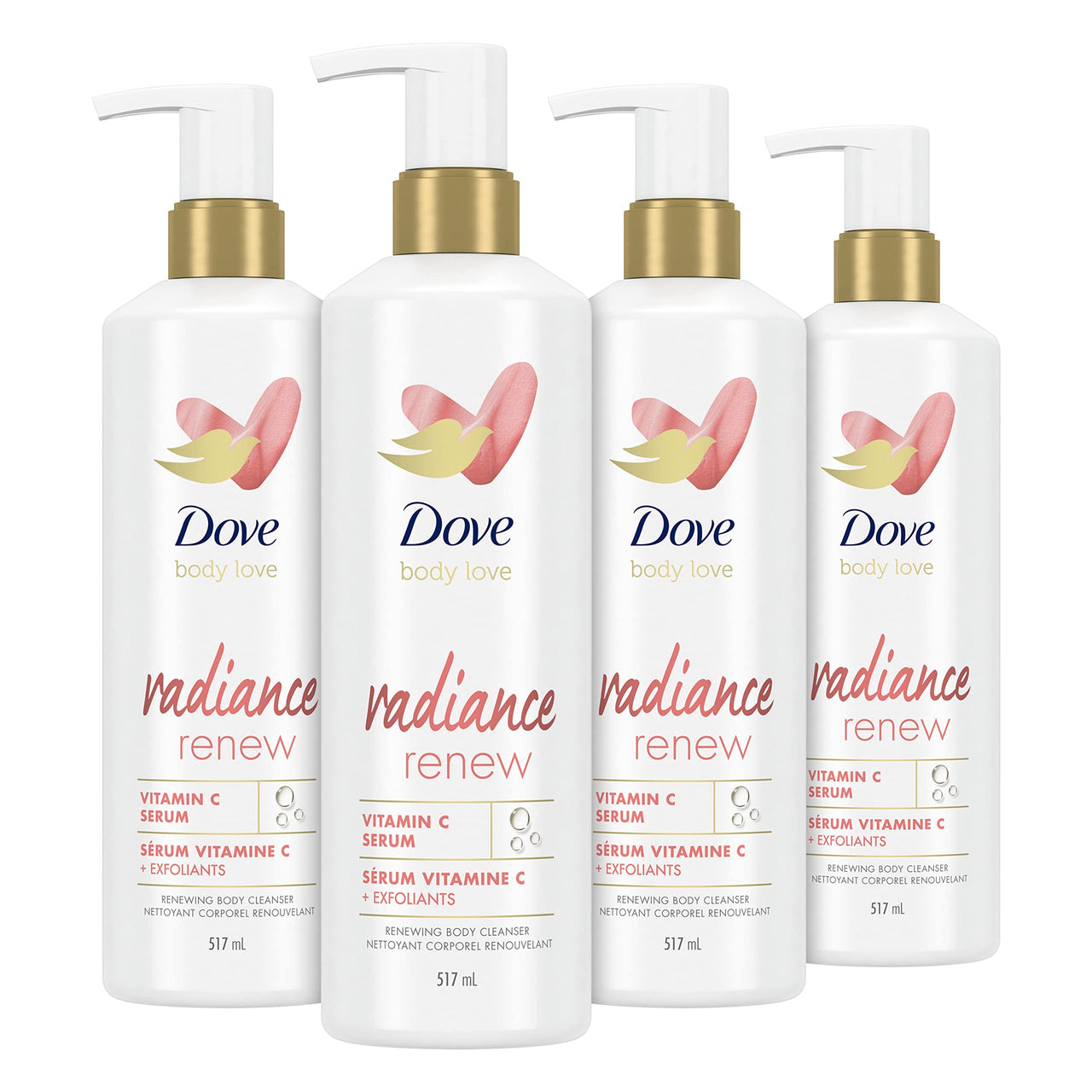 Dove Body Love Body Cleanser Radiance Renew 4 Count For Dull Skin Exfoliating Body Wash with Vitamin C Serum 17.5 fl oz