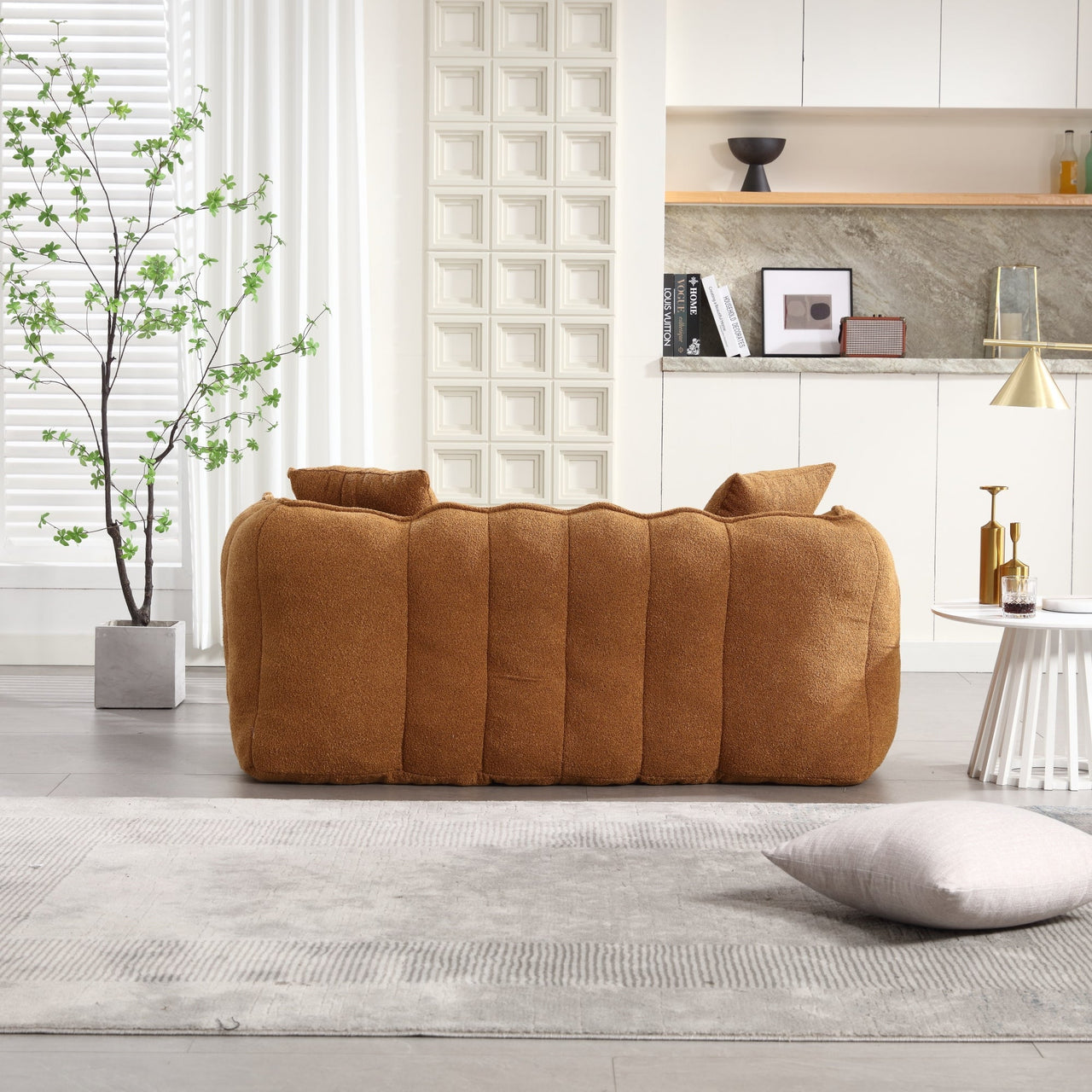 Cozy Beanbag Chair with High Resilience Foam Core for Two - Yellow Chenille, 66x35x25 inches