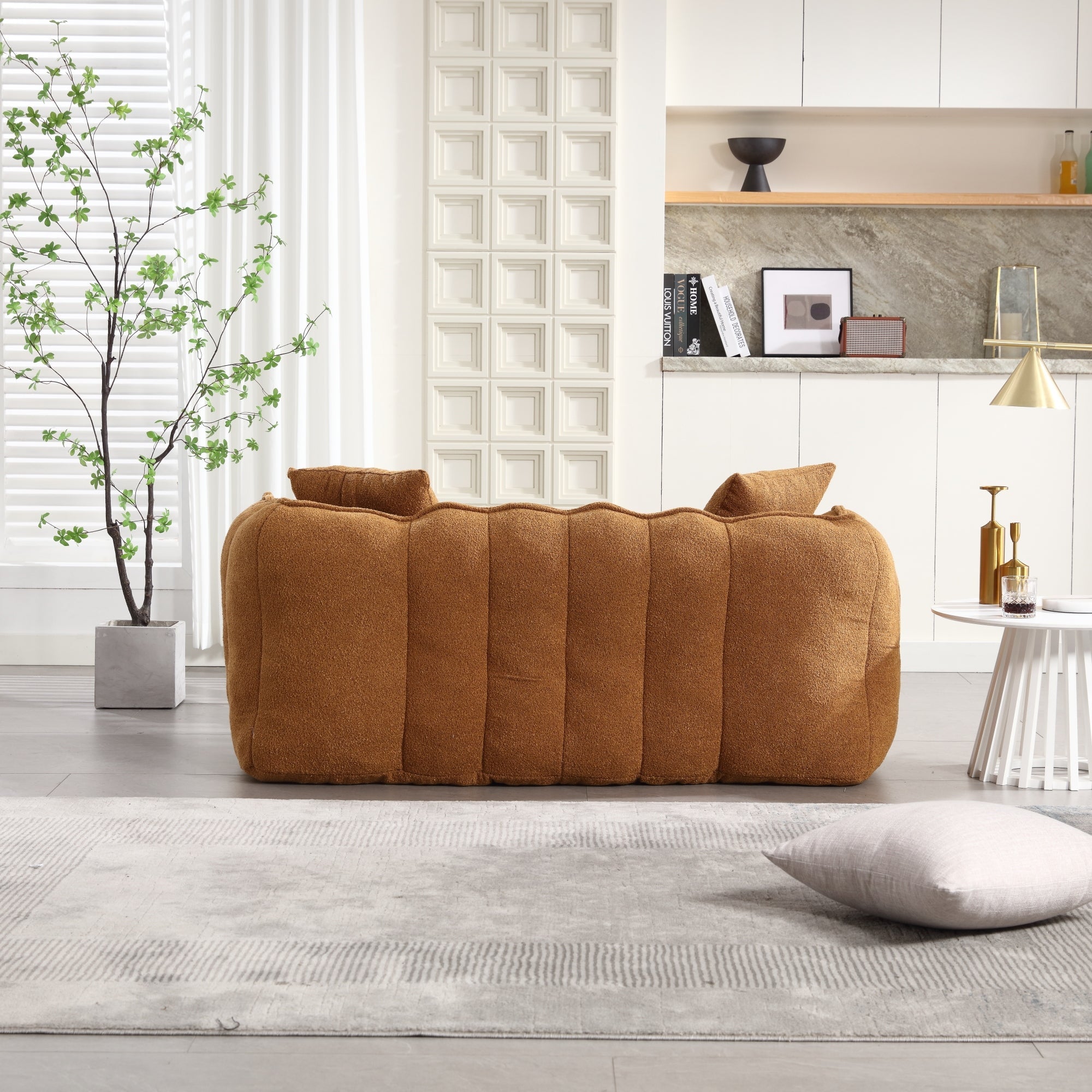 Cozy Beanbag Chair with High Resilience Foam Core for Two - Yellow Chenille, 66x35x25 inches