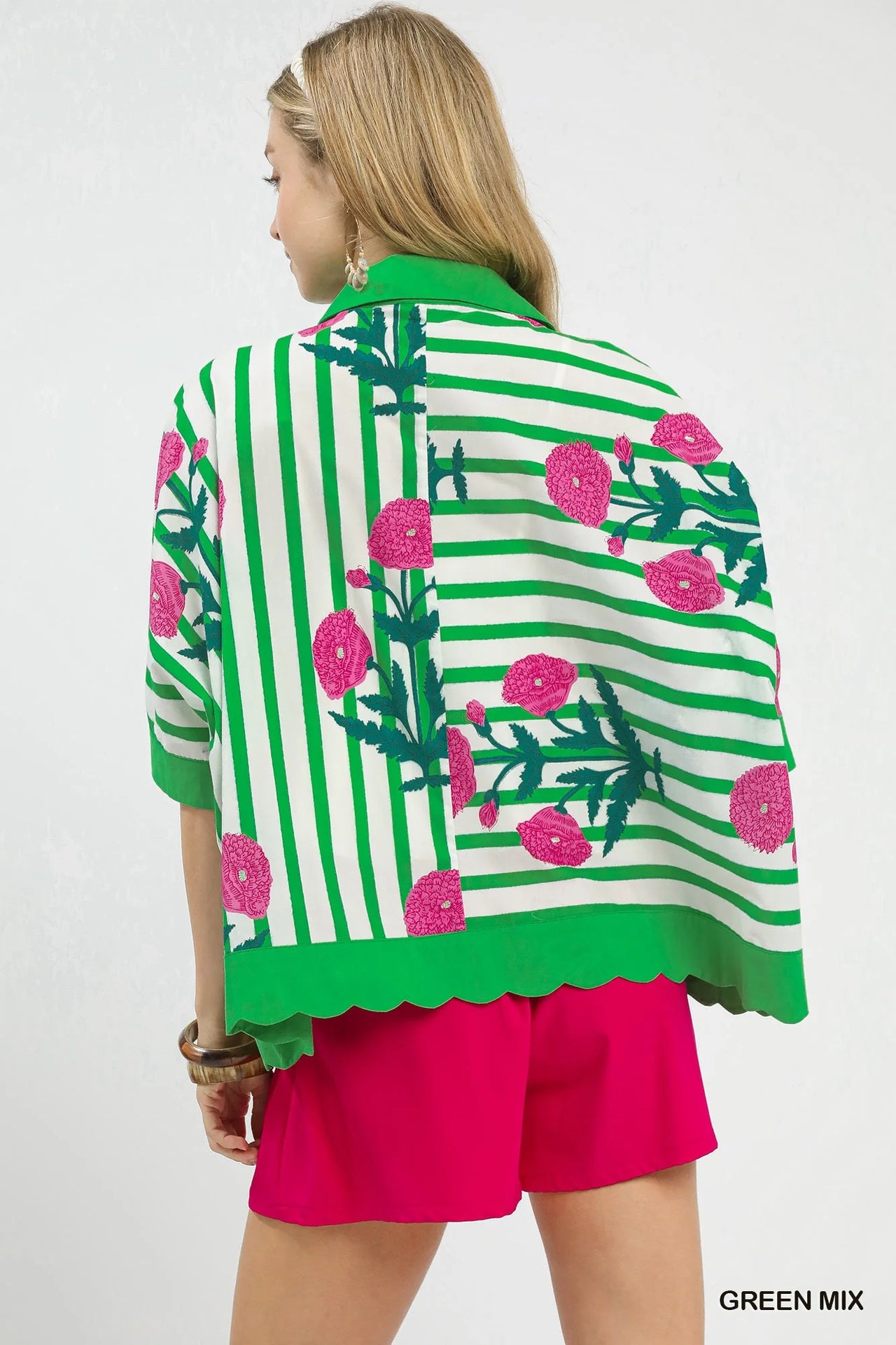 Umgee Mix Floral Stripe Button Down Top