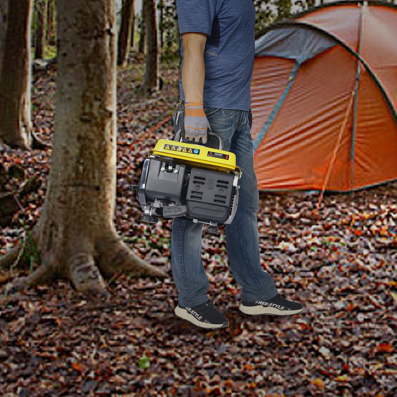 Portable Outdoor Generator Low Noise Gas Powered for Home Use Yellow Steel 14.60x12.20x13.80 Inches