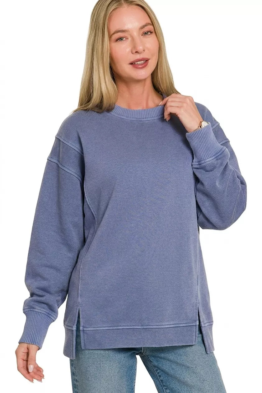 Zenana Pigment Dye Exposed-seam Fleece Sweatshirt