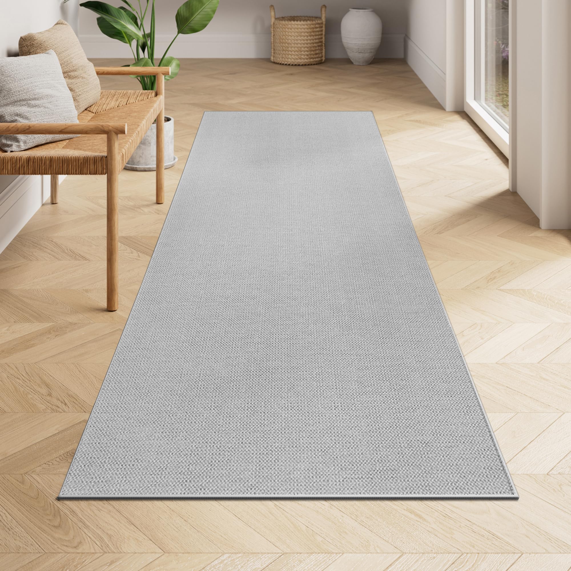 SONGMICS HOME Runner Rug 2.5x8 ft Washable Area Rug for Living Room Non-Slip Carpet Faux Jute Rug Home Decor for Bedroom Kitchen Entryway Dining Room Dove Gray UTAR093G01