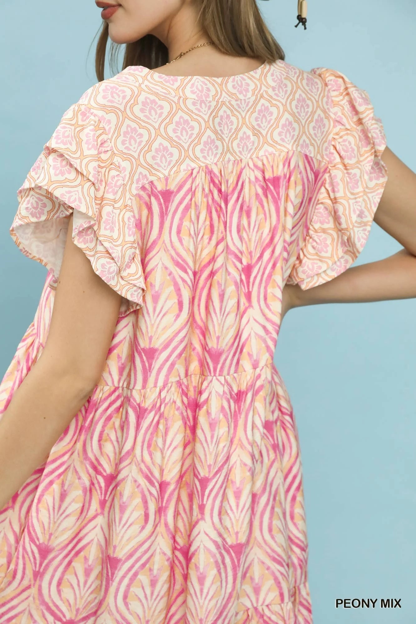 Umgee Mix Printed Flutter Sleeve Dress