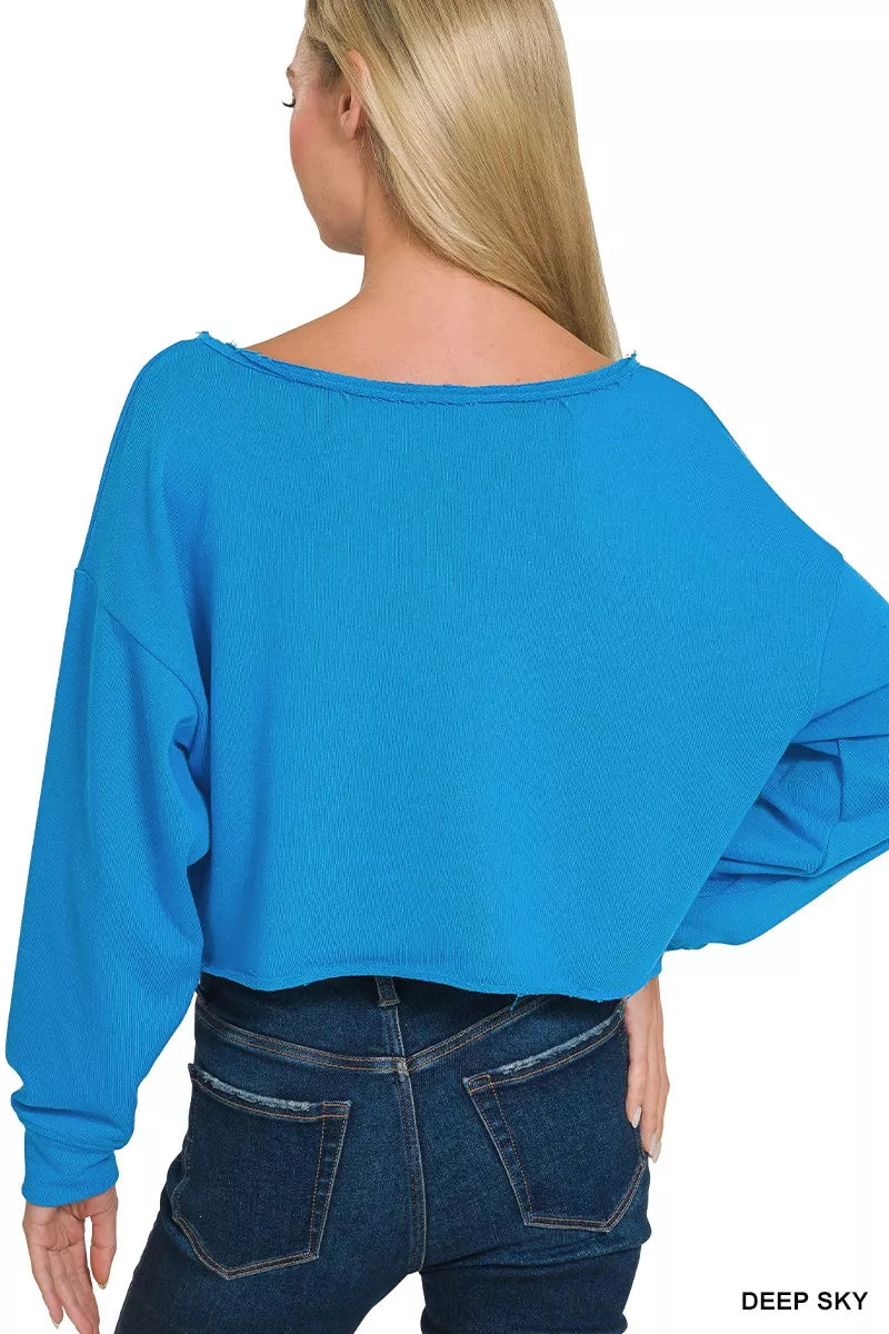 Zenana French Terry Boatneck Crop Top