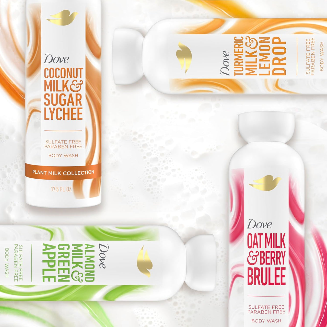 Dove Plant Milk Cleansing Body Wash Almond Milk & Green Apple for Moisturized Skin Gentle Cleanser, No Sulfates or Parabens, pH balanced 17.5 fl oz