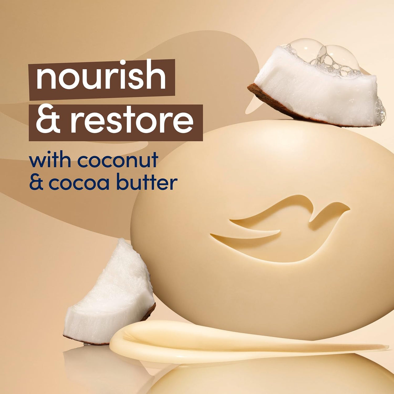 Dove Beauty Bar Soap Restoring Coconut & Cocoa Butter, 8 Bars for Restored Skin, Nourishes Skin 3.75 oz