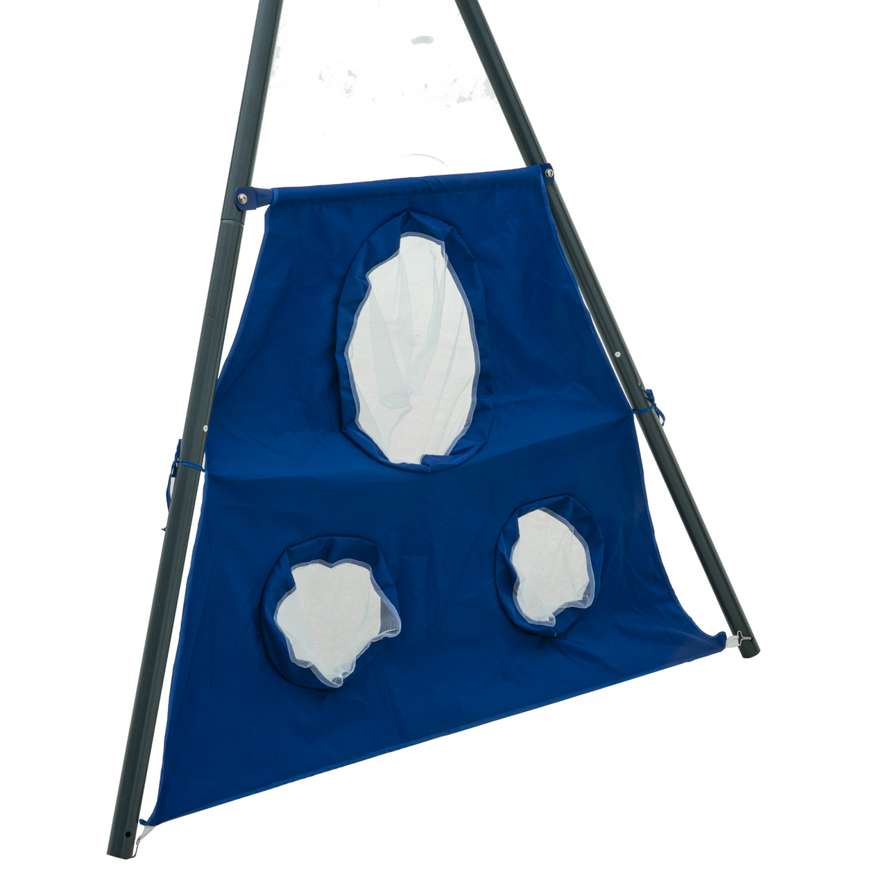 Multi unit Saucer Swingset with Mini Slide and Net Swing Grey Blue Steel Outdoor Playground 31.5in