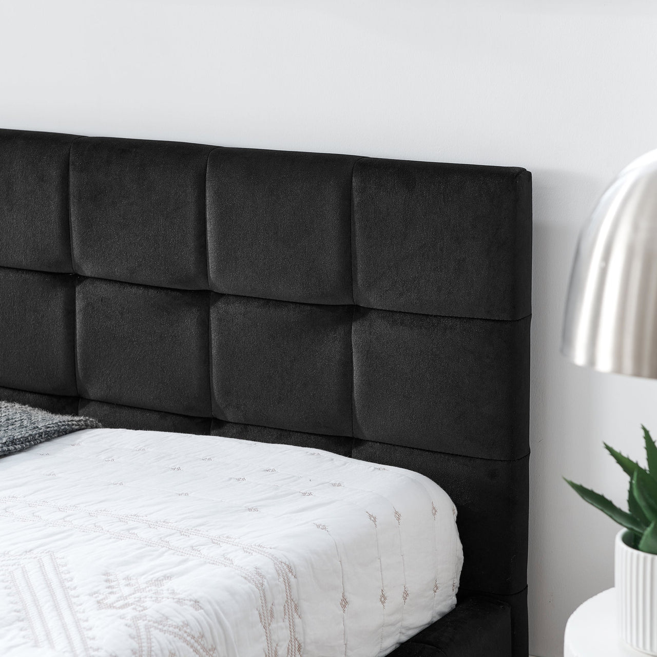 Mid-Century Full Size Upholstered Tufted Bed Frame with Comfortable Backrest and Armrests, Velvet, Black