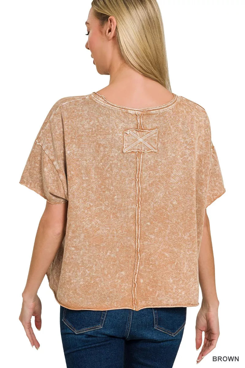 Zenana Halo Washed Cotton Short Sleeve Top