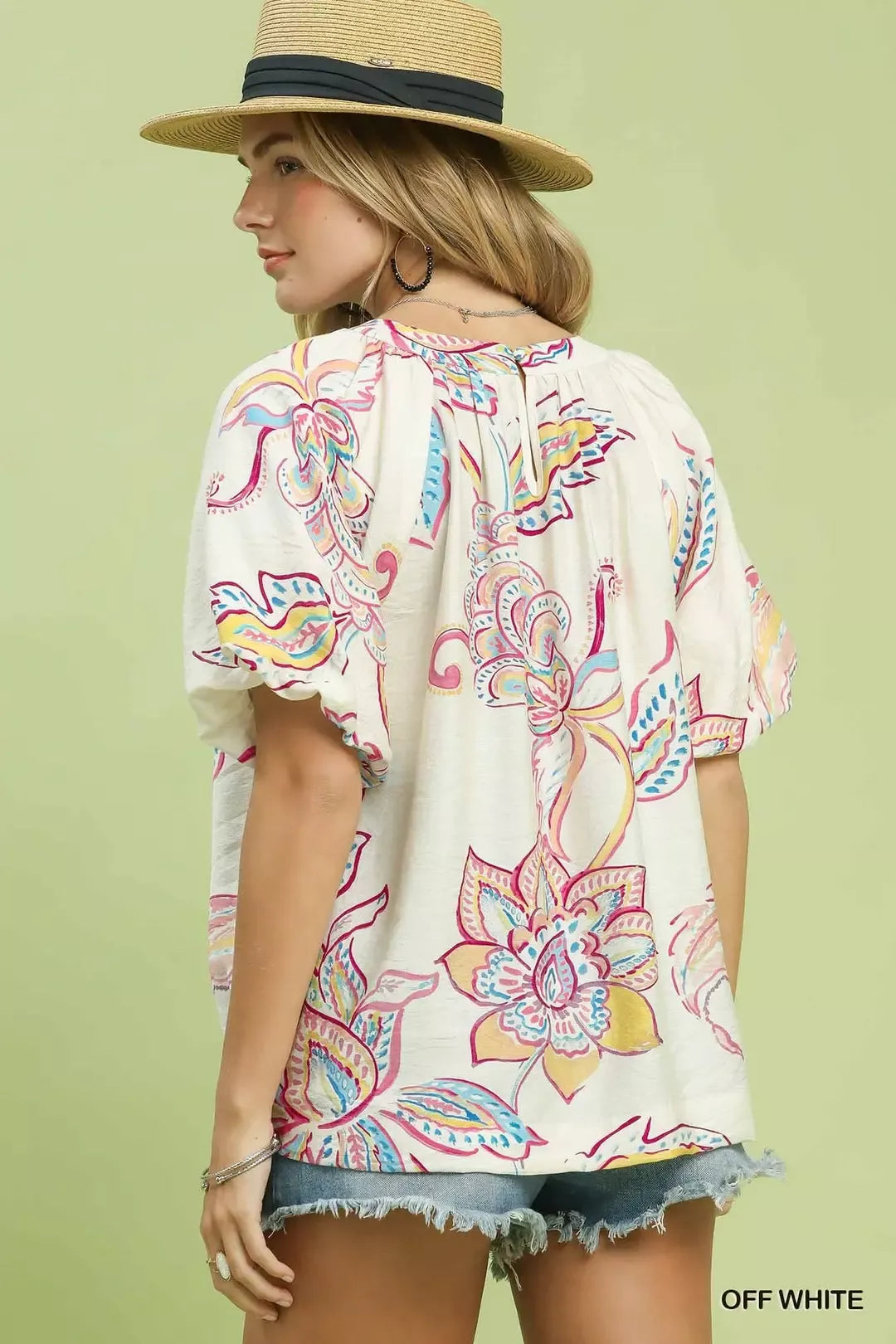 Umgee Paisley Print Puff Sleeve Top