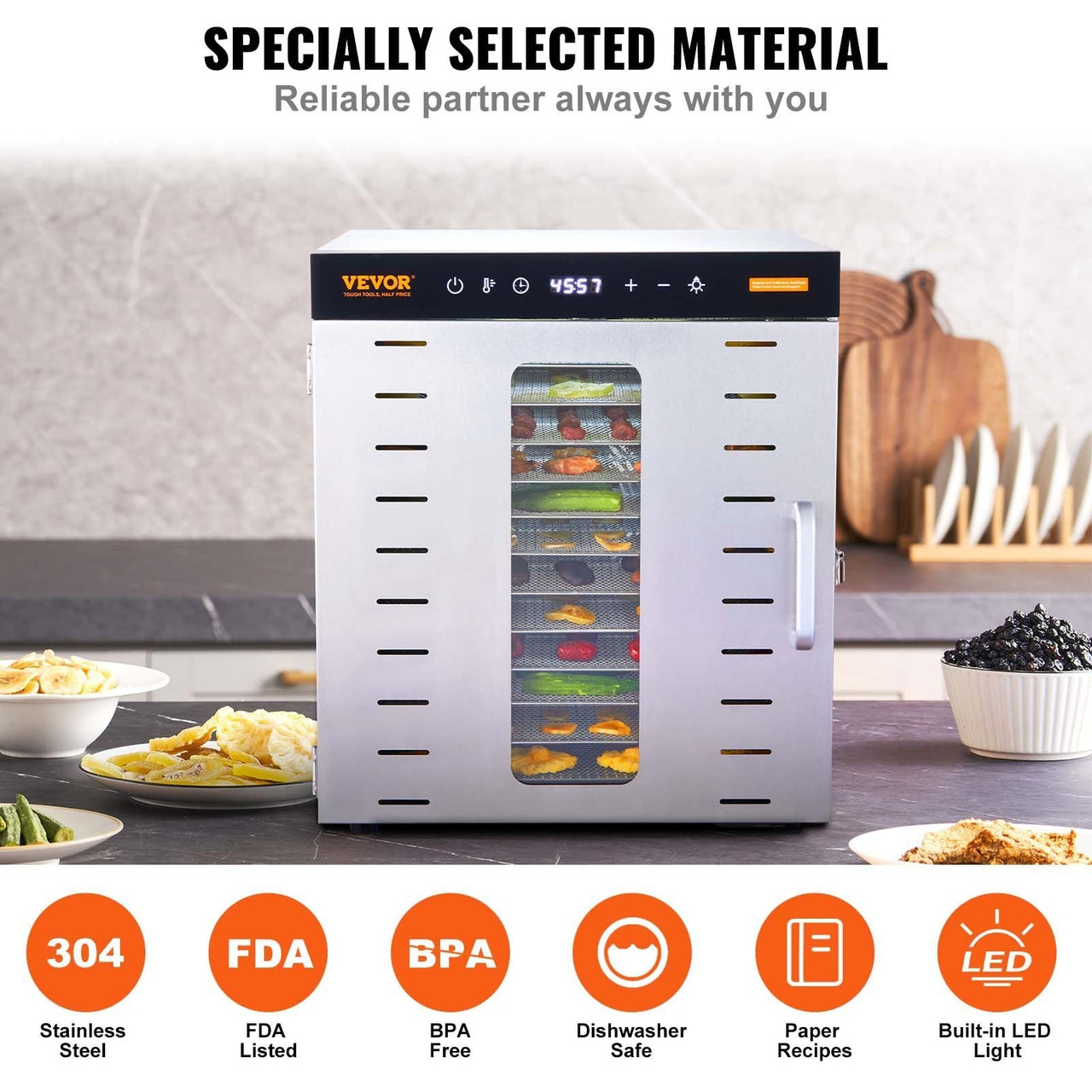 Food Dehydrator Machine, 10 Stainless Steel Trays, 1000W Electric Food Dryer with Digital Adjustable Timer & Temperature for Jerky, Herb, Meat, Beef, Fruit, Dog Treats and Vegetables
