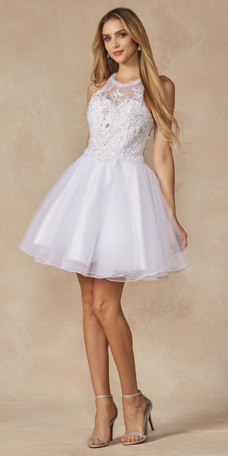 Juliet 826 Fit-and-Flare Halter Neck Short Party Dress
