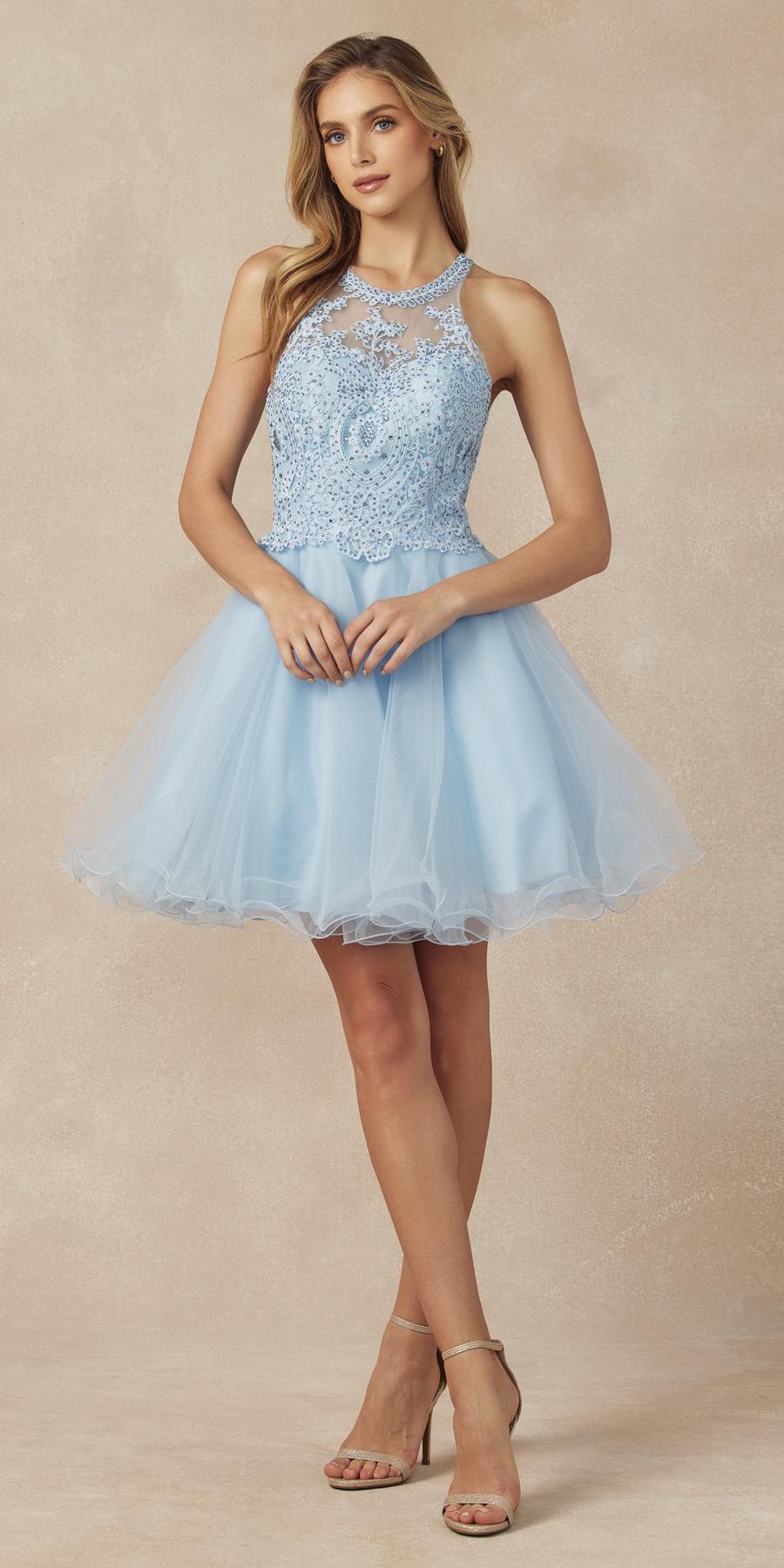 Juliet 826 Fit-and-Flare Halter Neck Short Party Dress