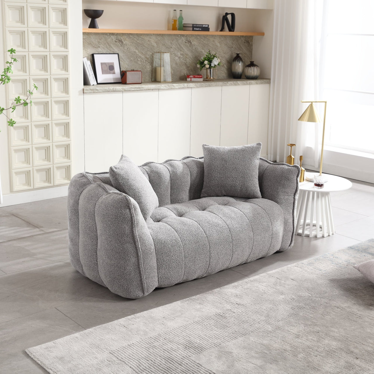 Cozy Beanbag Chair with High Resilience Foam Core for Two - Grey Chenille, 66x35x25 inches