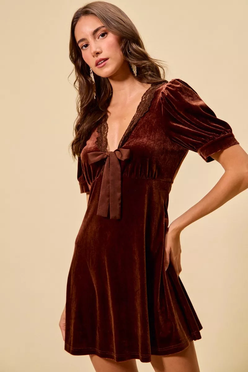 SO ME Velvet Short Sleeves Mini Dress