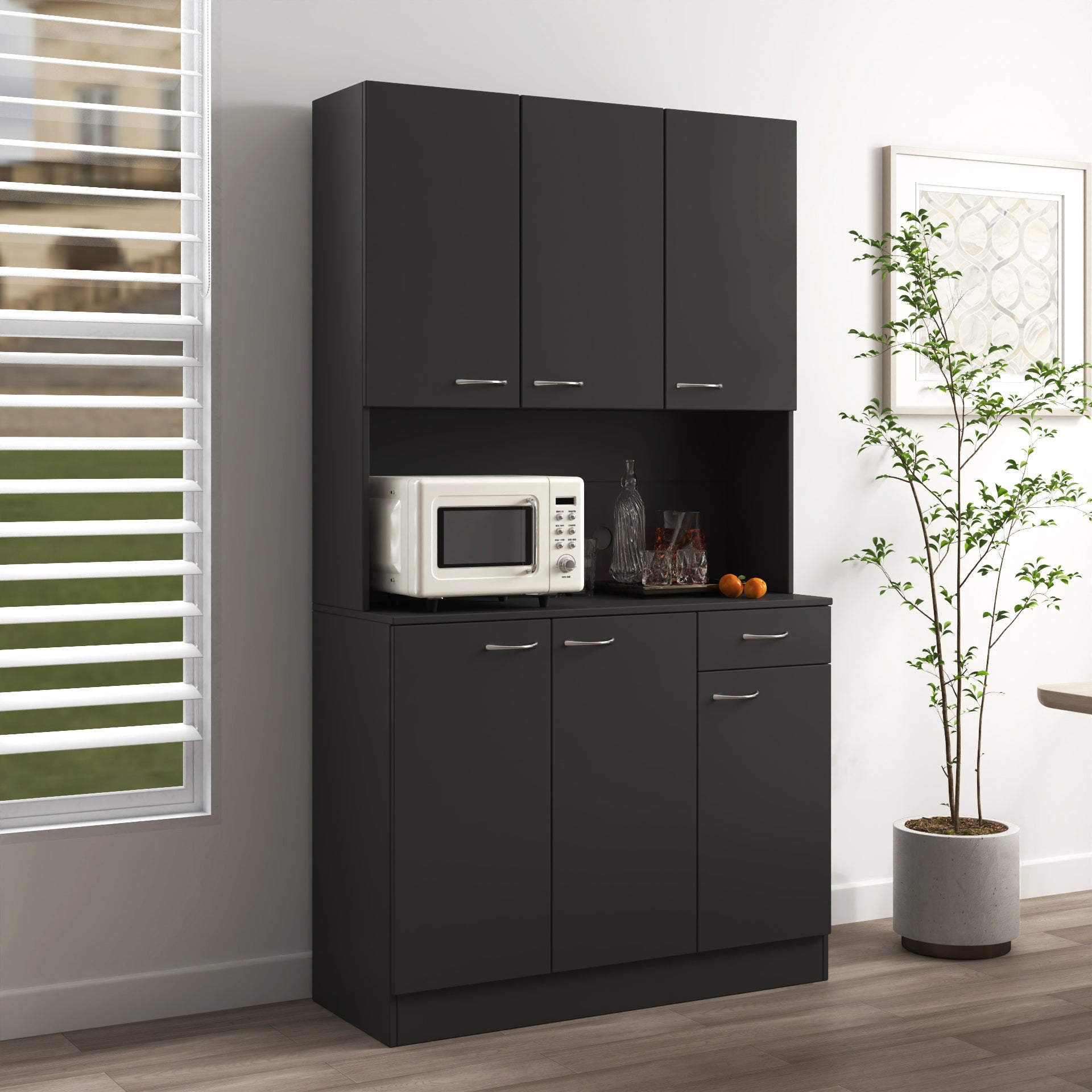70.87' Tall Wardrobe& Kitchen Cabinet, with 6-Doors, 1-Open Shelves and 1-Drawer for bedroom,Black