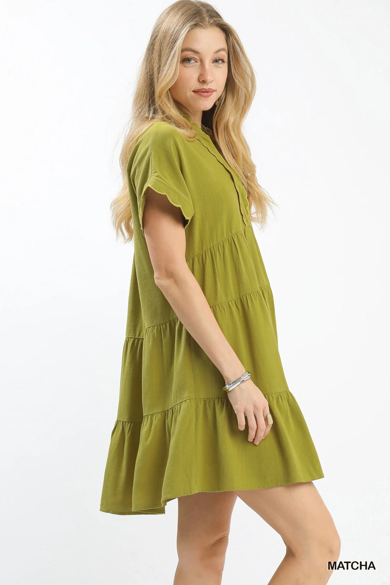 Umgee Linen Mini Dress with Scallop Trim
