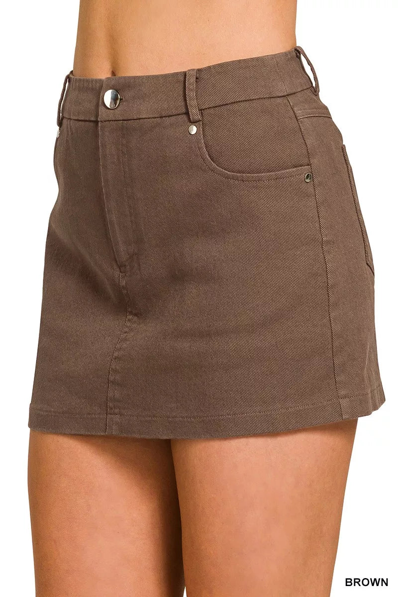 Zenana Cotton Twill Lined Mini Skirts