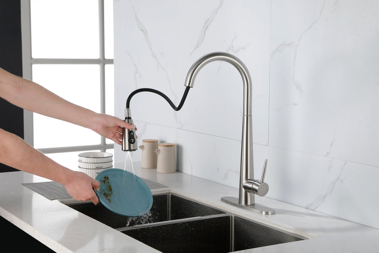 Single Handle Stainless Steel Kitchen Sink Faucet with Pull Down Sprayer