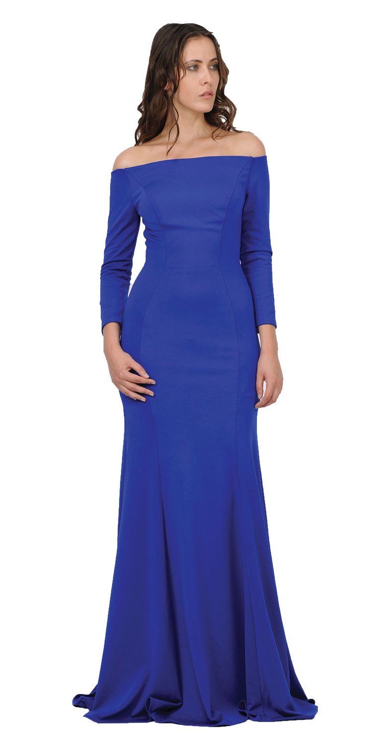 CLEARANCE - Poly USA | Ed Young 8378 Off-Shoulder Long Dress with Long Sleeves (Size M)