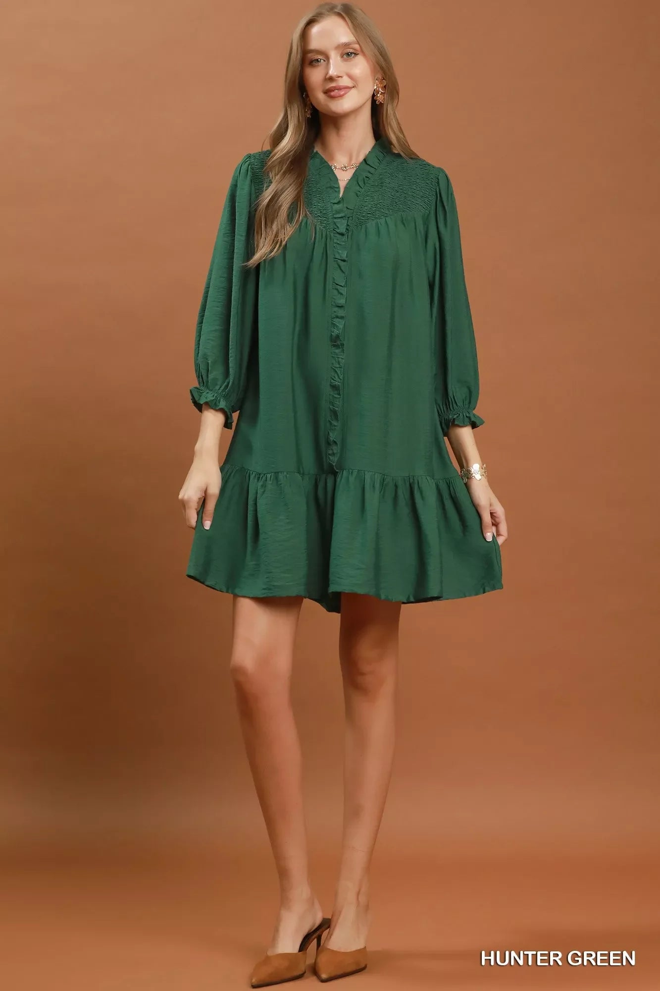 Umgee Smocked Ruffle Detail Tiered Mini Dress