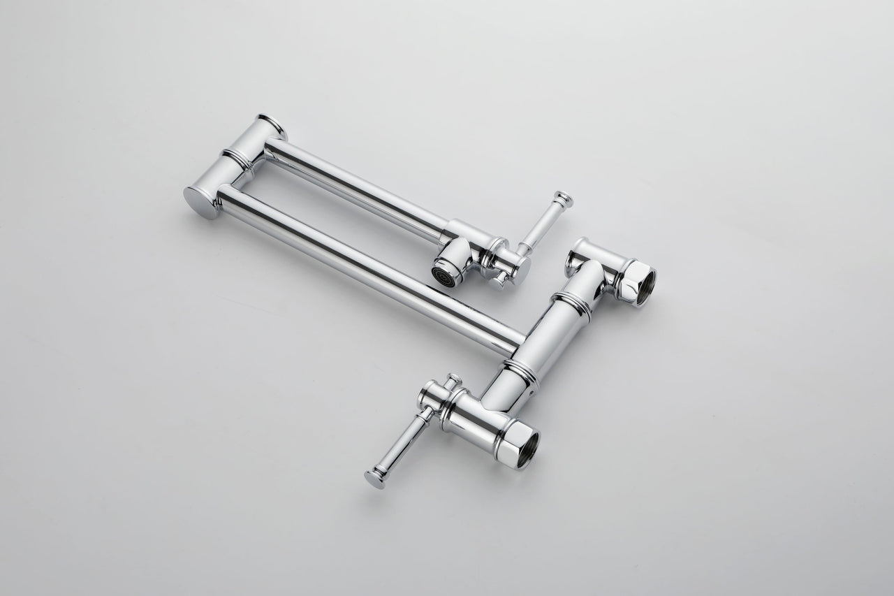 Wall mounted Pot Filler Faucet, Modern Brass Pot Filler Two-Attachment Wall Mount Folding Kitchen Pot Filler Swing Arm