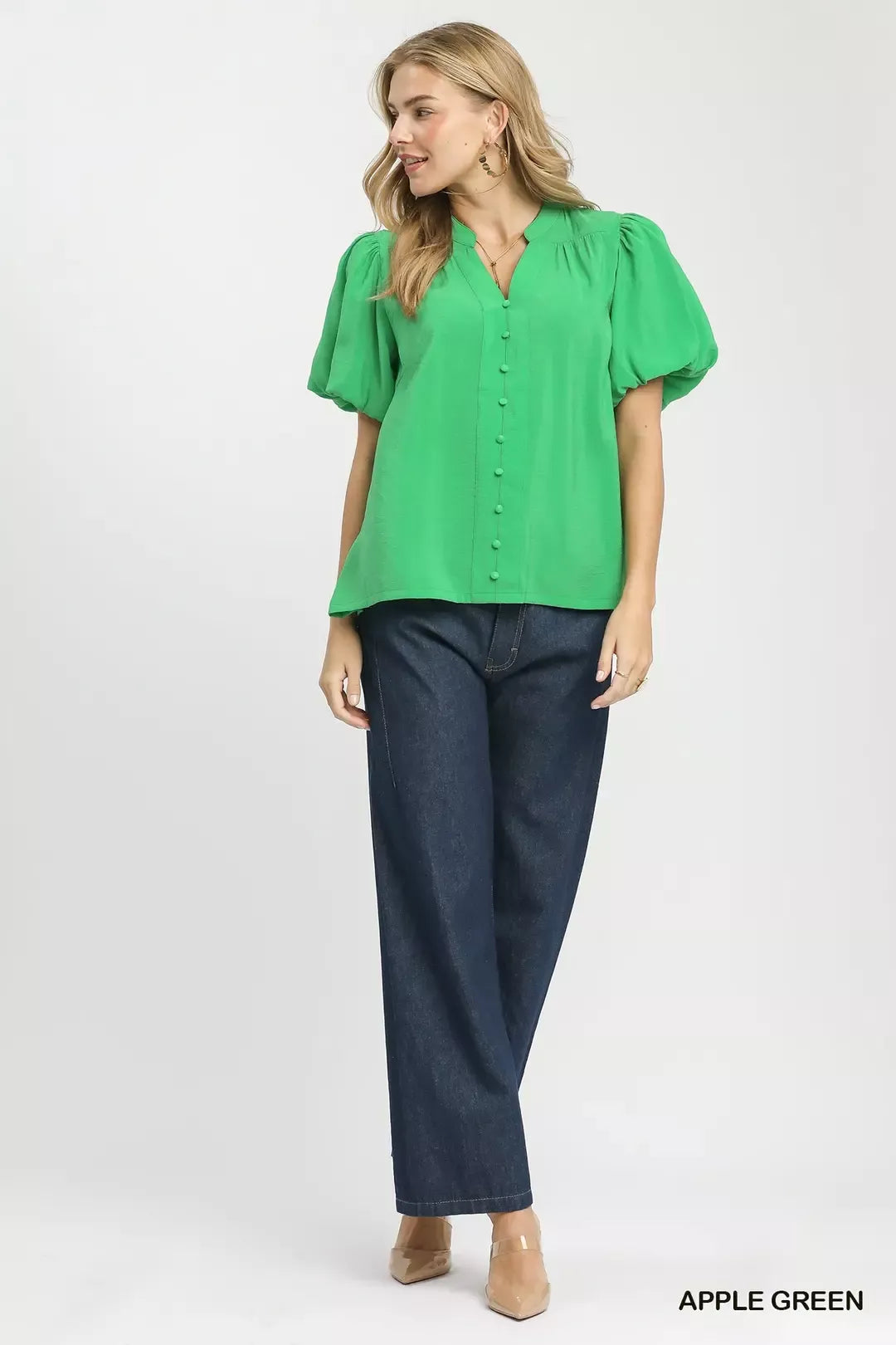 Umgee Button-Down Puff Sleeve Shirt