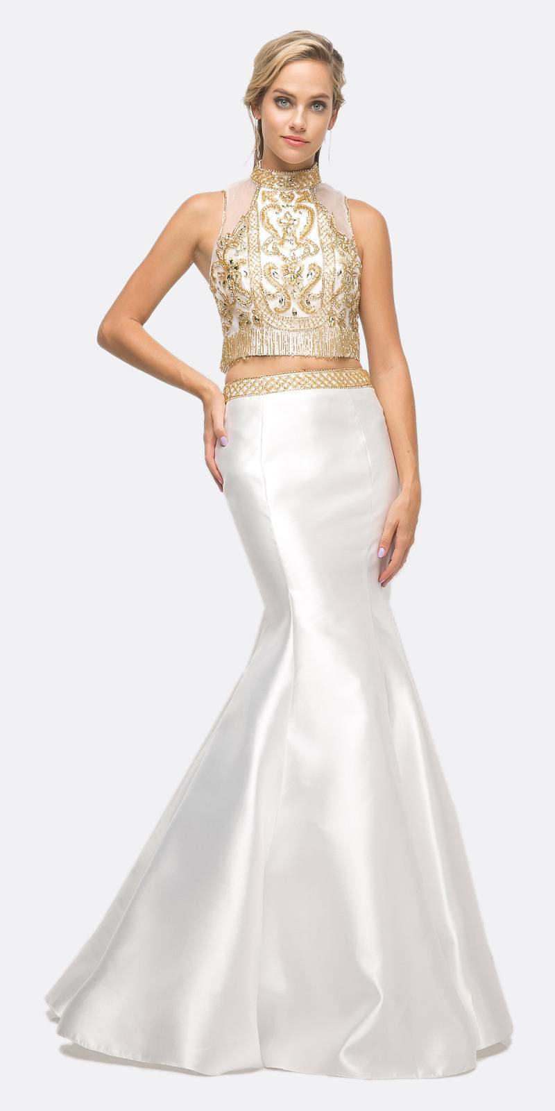 Cinderella Divine 84016 Beaded Bodice 2 Piece Mermaid Gown T-Back