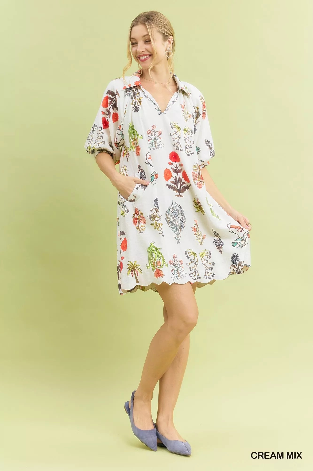 Umgee Floral Encyclopedia Print Mini Dress